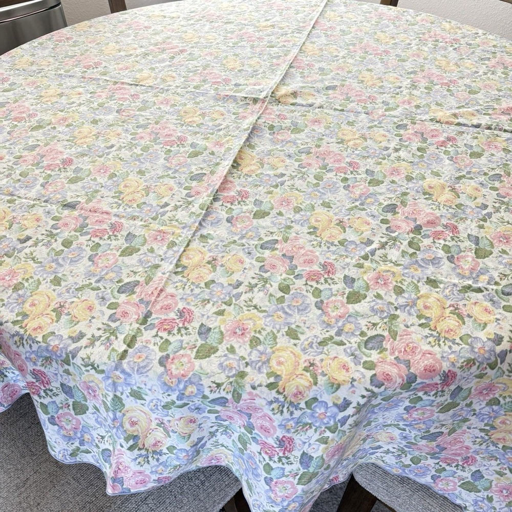 Vintage Laura Ashley Oval Tablecloth Cottagecore Floral Rose Chintz 76 x 56 - Picture 14 of 16